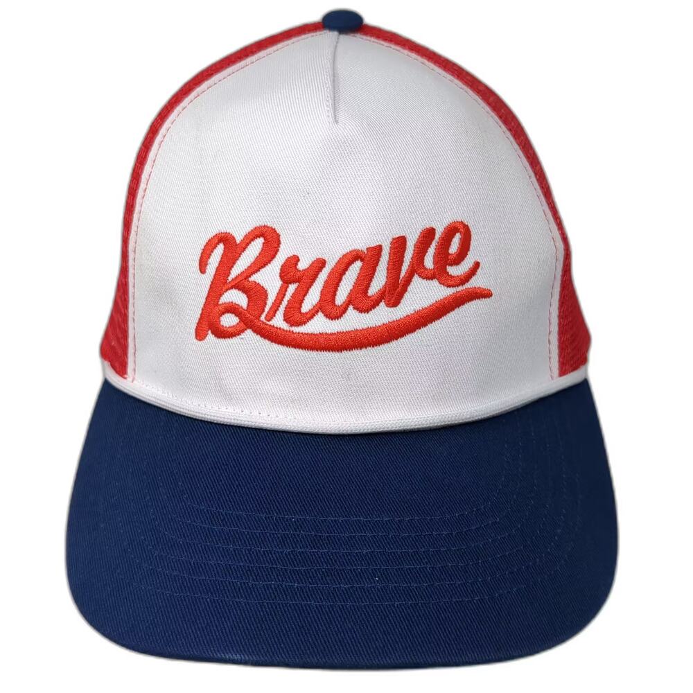 Way to Celebrate Trucker Hat Red Blue OS Brave Embroidered Logo Mesh Snapback